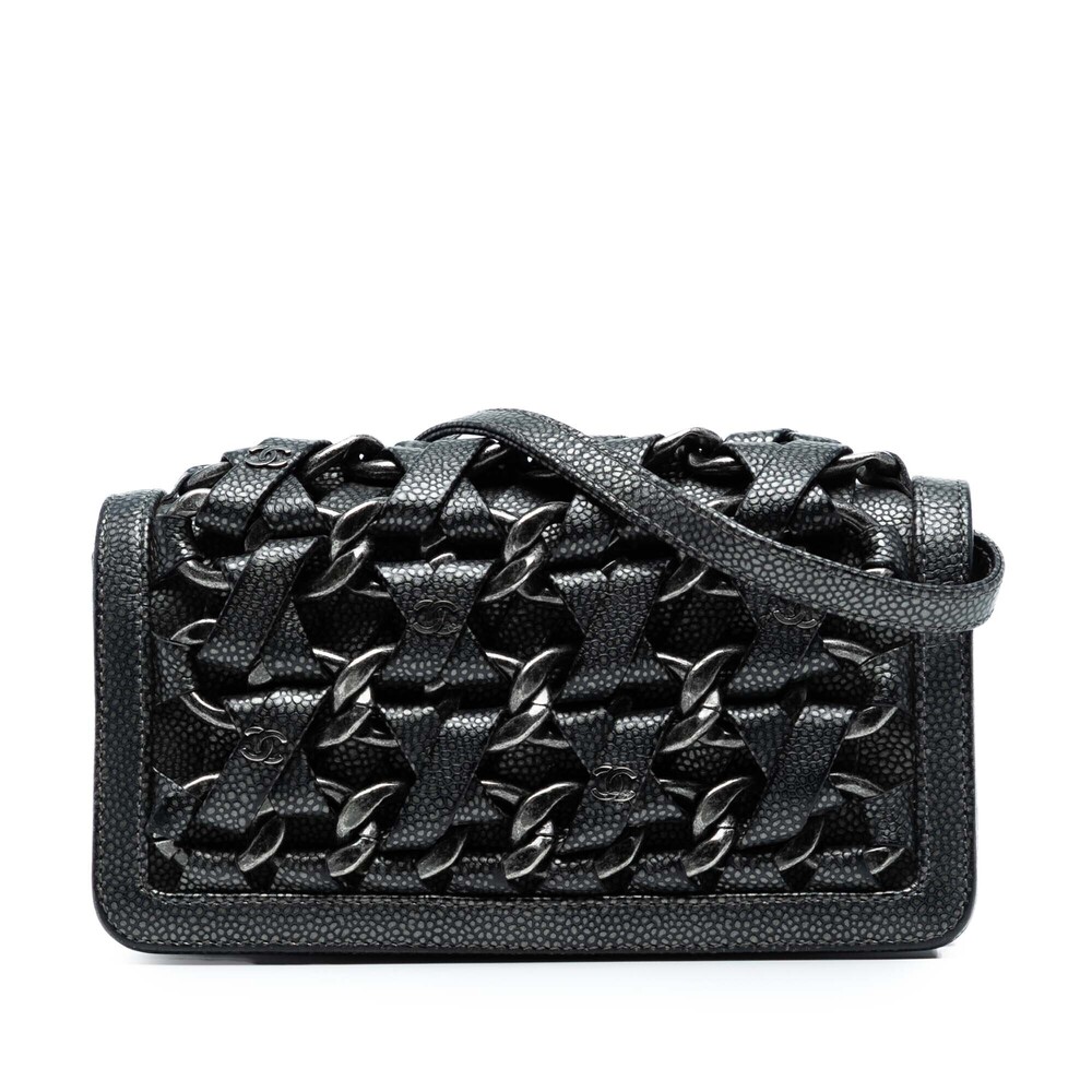 Pre-Loved Chanel CC Metallic Caviar Interlaced Chain Clutch on Strap